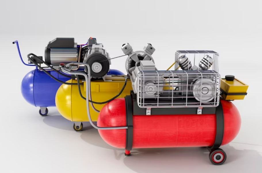 three different colour air compressors